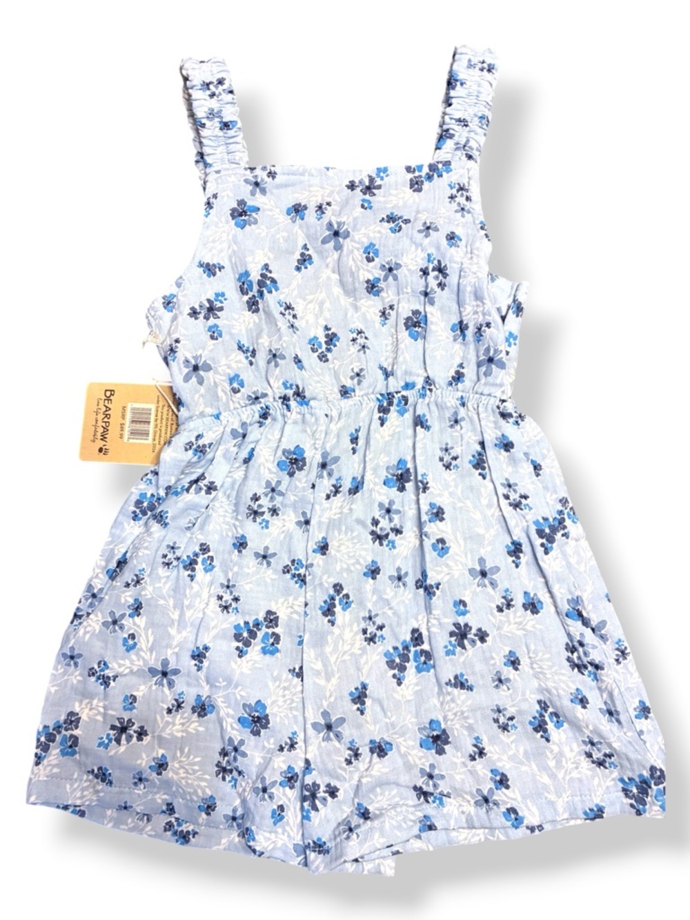 🌸 Bearpaw Girls Blue Floral Romper Size 4 NWT Sleeveless Spring Summer